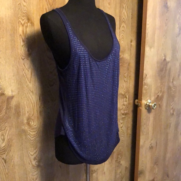 Navy Blue Sequin Scoop Neck Tank Top - Picture 8 of 11